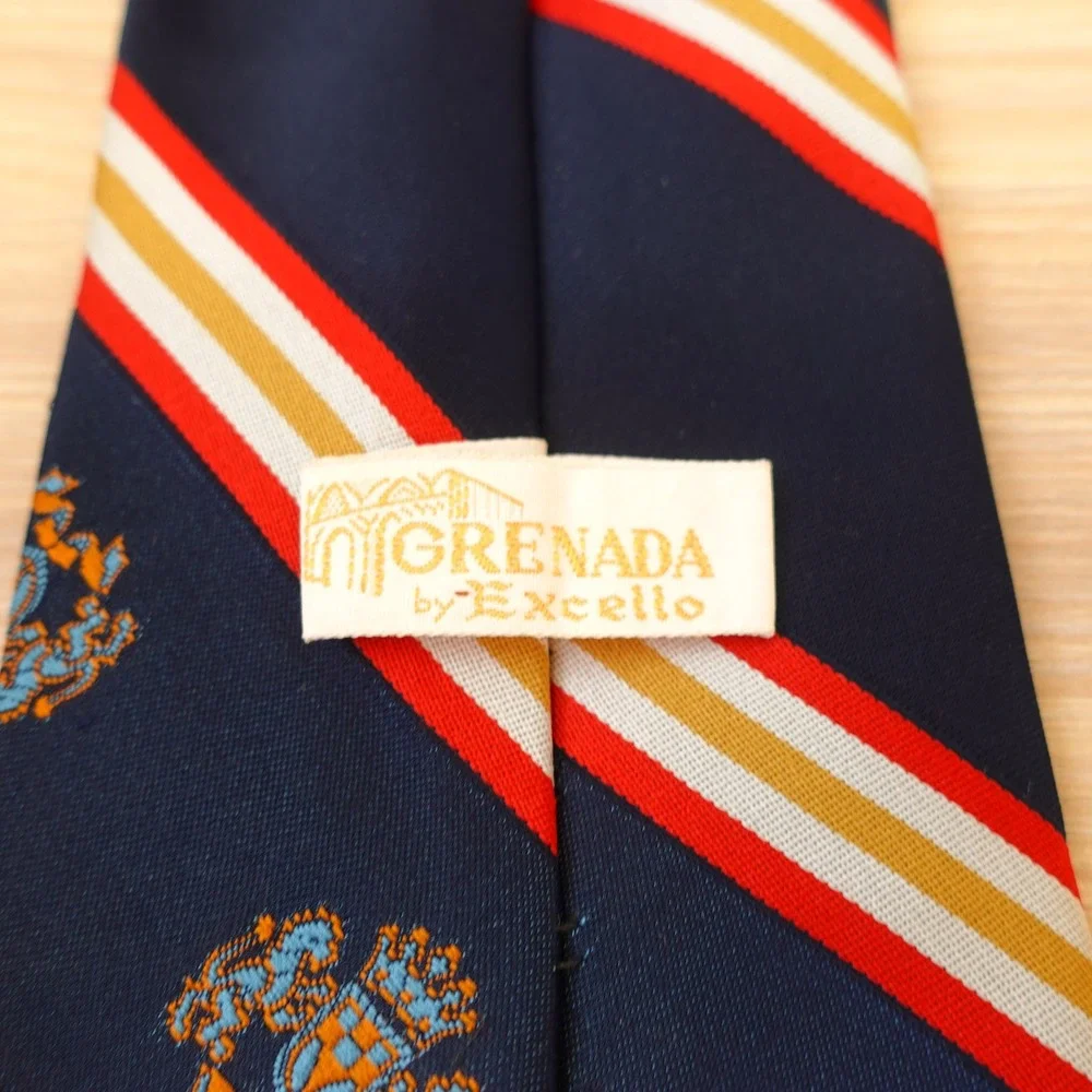 Vintage Repp Stripe Neck Tie Mens Navy Blue Ivy Crest Regimental GRENADA Excello